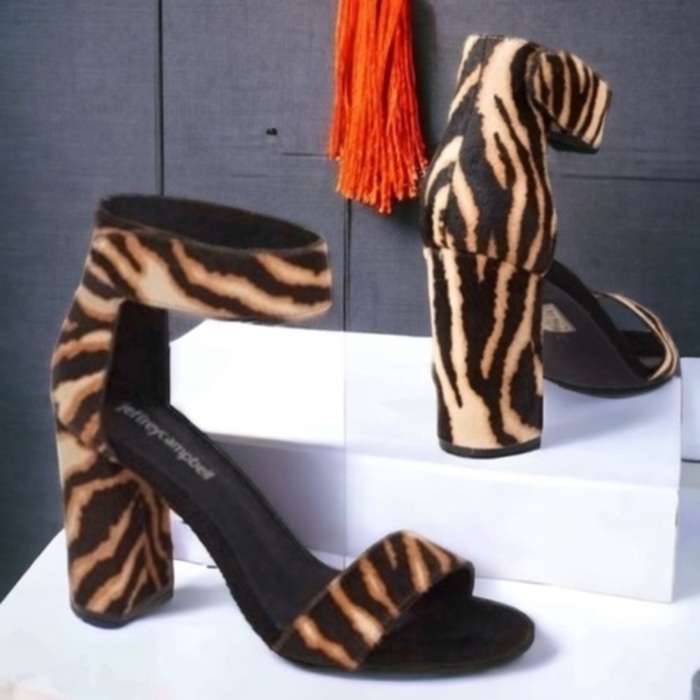 Jeffrey Campbell Zebra Heeled Calf Hair Sandal NIB
